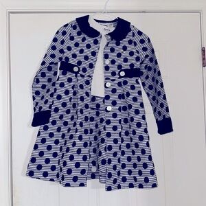 2pcs Blueberi Boulevard Navy Blue Silver white polka dots Girls Dress Top Coat